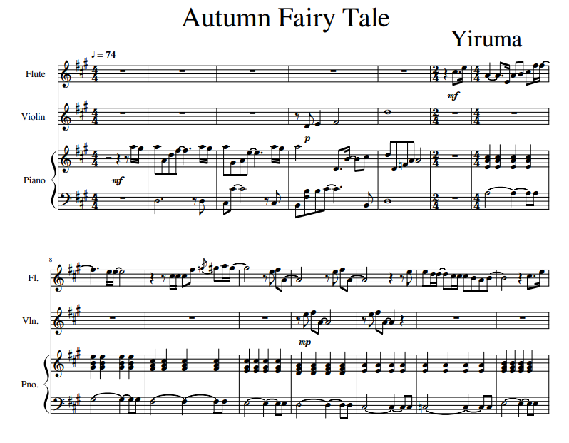 Yiruma - Autumn Fairy Tale for flute violin piano
